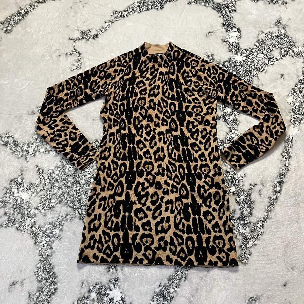 International Concept Knit Dress‎ Womens Sz S Animal Print Mockneck Statement